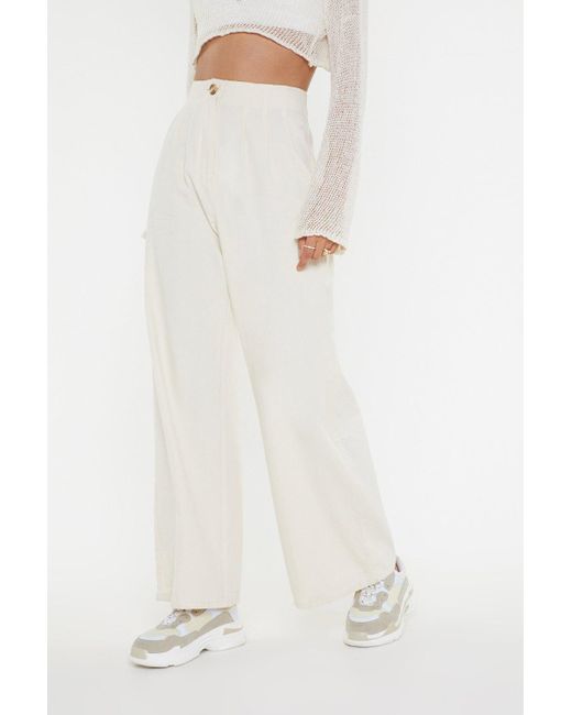 White high waisted linen trousers Clearance