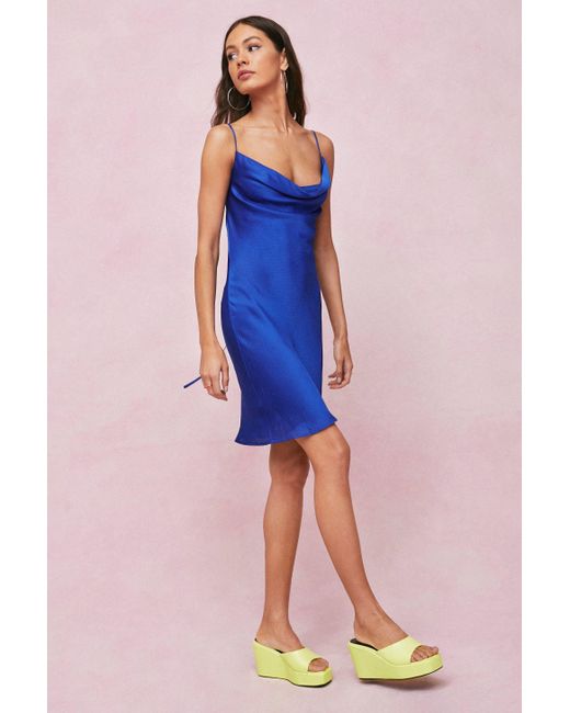 blue mini slip dress
