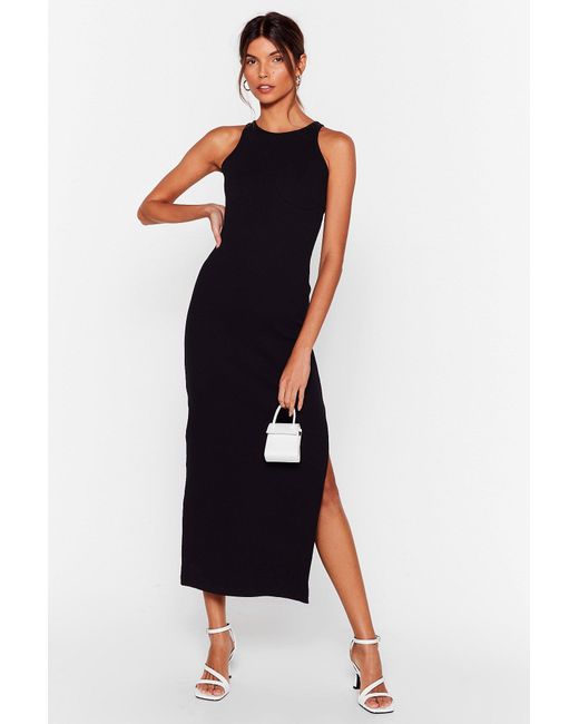 Ribbed Racer Back Bodycon Midi Dress 