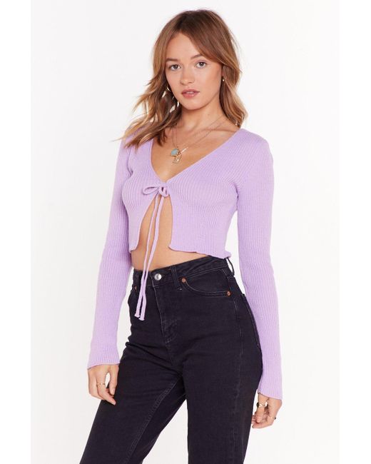 Tie-r Cropped Cardigan in Purple 