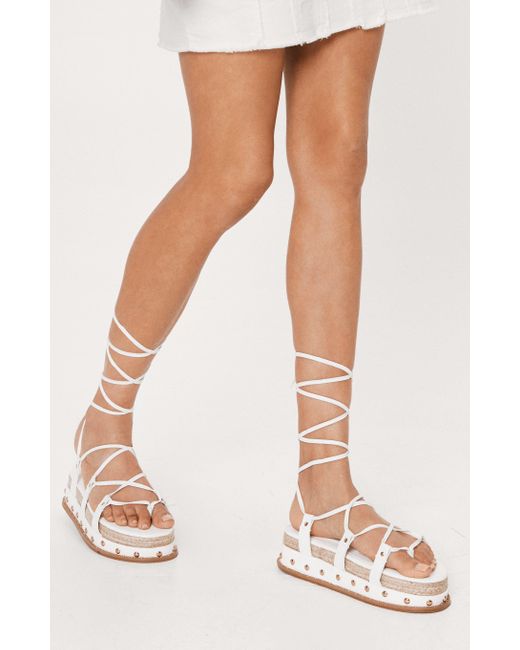 white lace up platform sandals