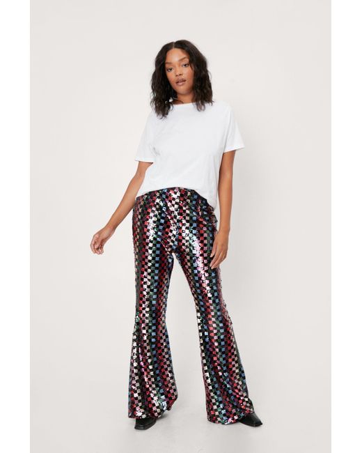 Sequin Checkerboard Flare Pants 