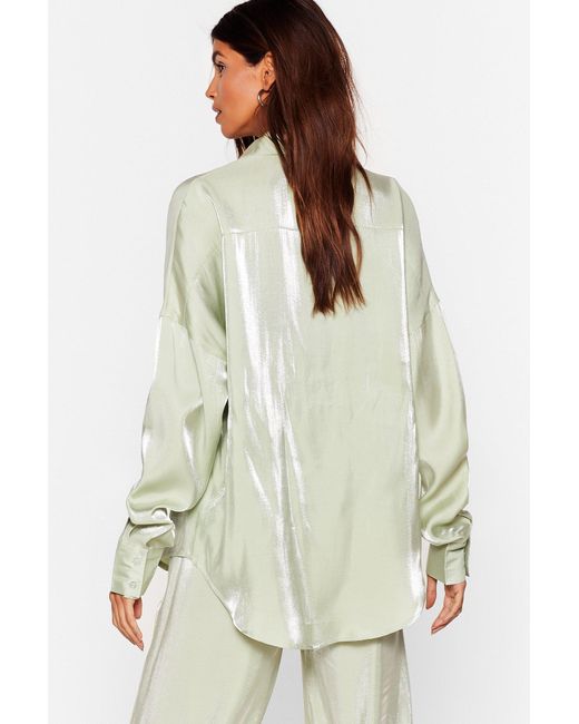 green satin button down