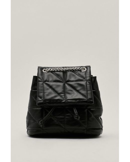 Nasty Gal Black Faux Leather Padded Curb Chain Backpack
