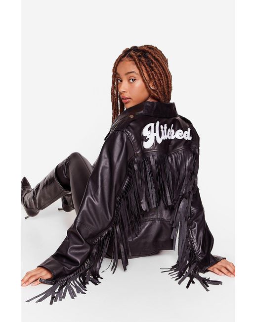 black leather fringe jacket