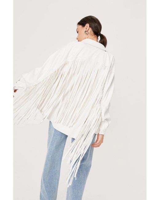 white fringe faux leather jacket