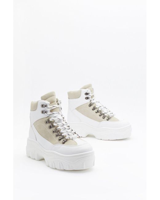 white chunky hiker boots