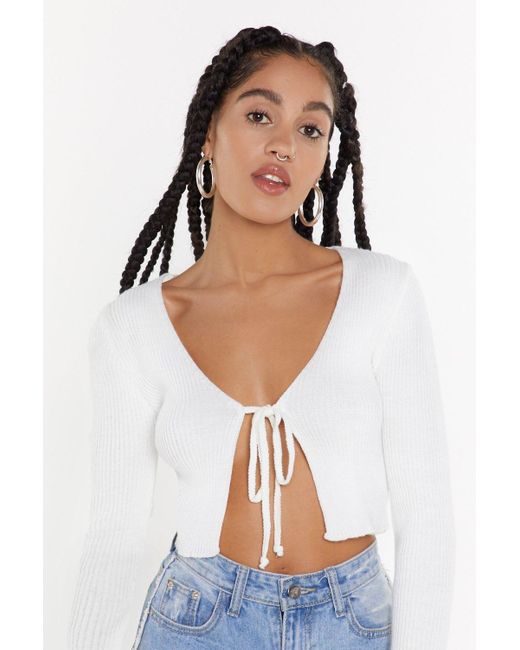 cropped tie cardigan