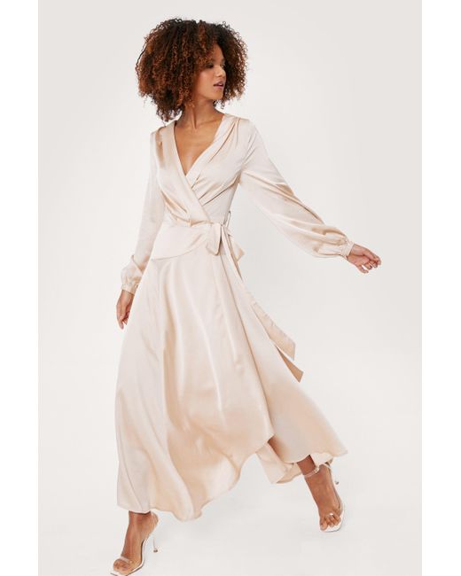 Nasty Gal Cowl Back Satin Wrap Maxi 