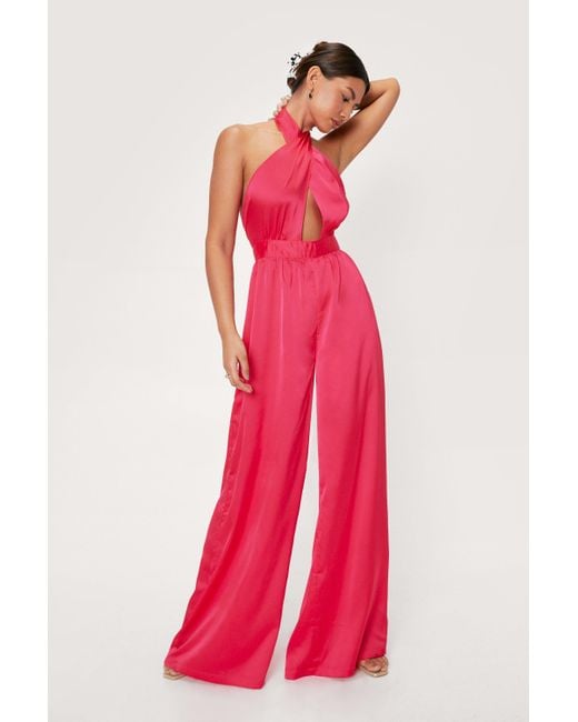 Nasty Gal Satin Halter Neck Cut Out 