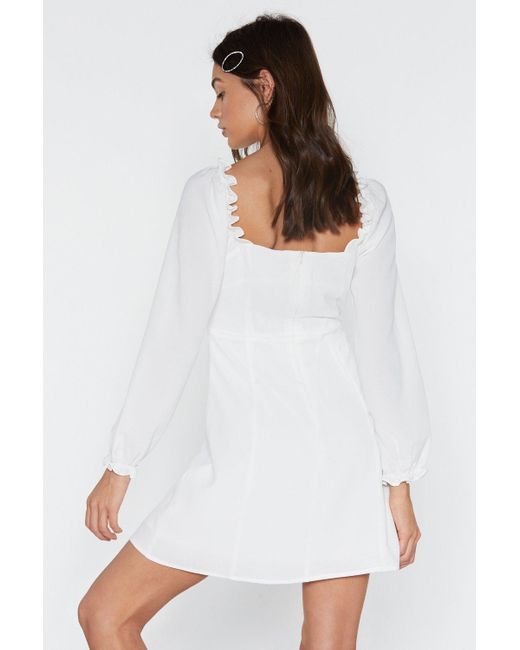 true romance cowl neck ruched knee length dress in oyster white