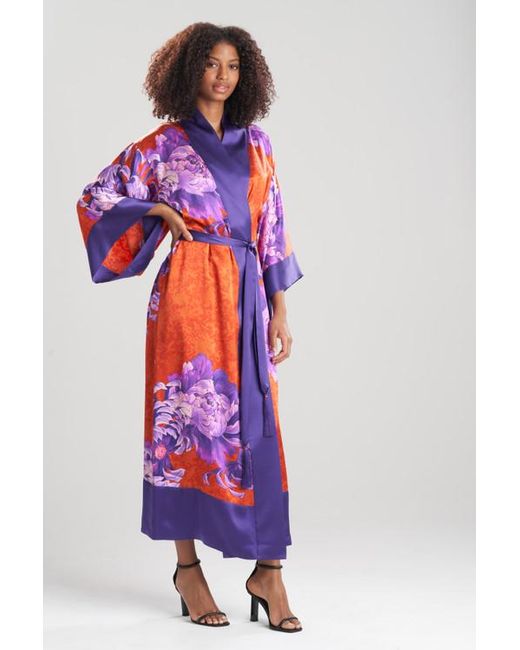 Natori Sumida Charmeuse Long Silk Robe in Burnt Amber (White) Lyst