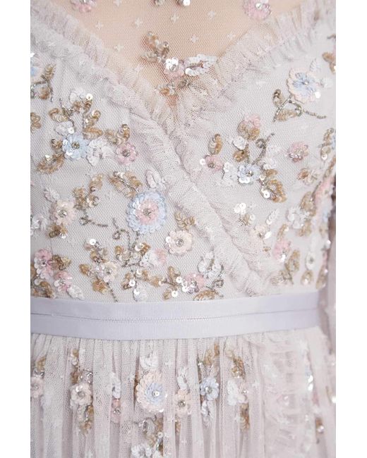 shimmer ditsy long sleeve gown