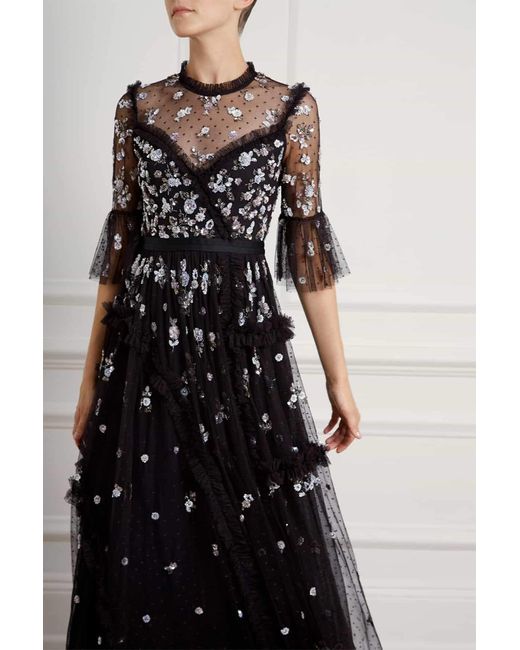shimmer ditsy long sleeve gown