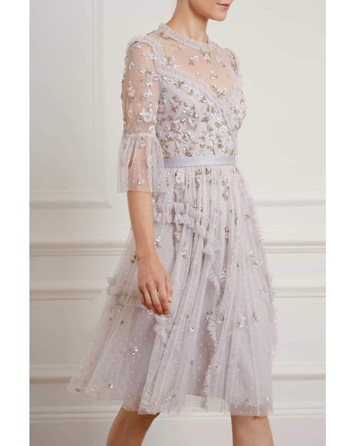 shimmer ditsy long sleeve gown