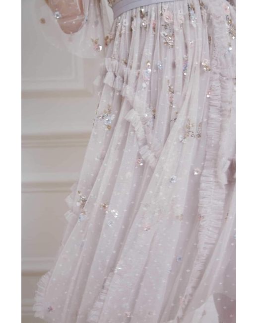 shimmer ditsy long sleeve gown