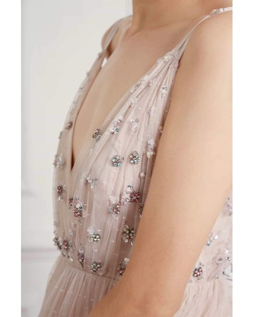 geometric embellished sequin bodice maxi dress