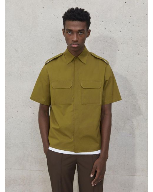 Neil Barrett Green Military-styled Short Sleeve Shirt With Self-fabric Collar Button for men