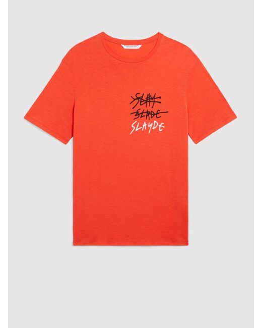 Neil Barrett Orange "slay Slade Slayde" Print Multiyarn T-shirt for men