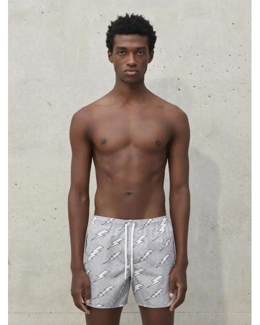 Neil Barrett Gray Rain Bolts-print Swim Shorts for men