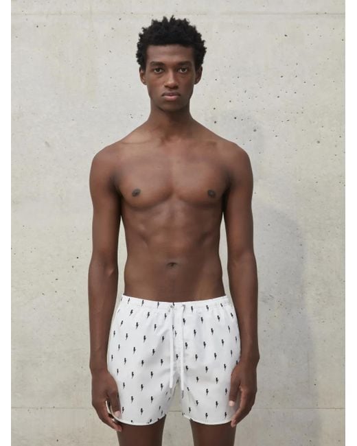 Neil Barrett White "micro Bolts" Swim Shorts for men