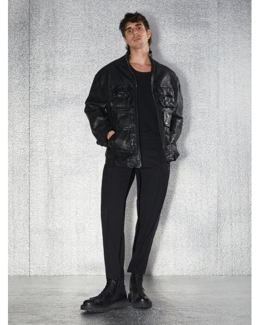 Neil Barrett Washed Leather Jacket in Black for Men | Lyst