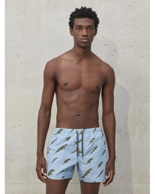 Neil Barrett Blue "raining Bolts" Swim Shorts for men