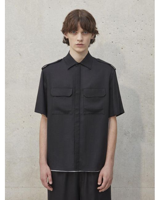 Neil Barrett Gray Military-styled Short Sleeve Shirt With Self-fabric Collar Button for men