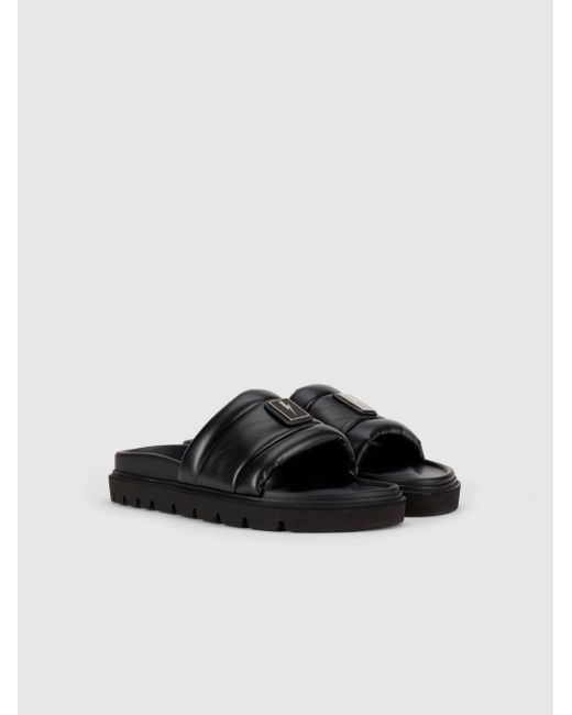 mens black leather sliders