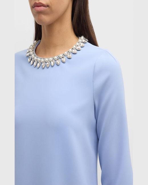 Teri Jon Blue Jewel-Embellished Split-Sleeve Midi Dress