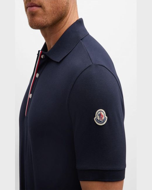 Moncler Blue Polo Shirt With Striped Snap Placket for men