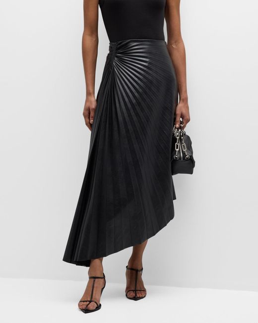 A.L.C. Black Tracy Pleated Side-ruched Faux Leather Maxi Skirt