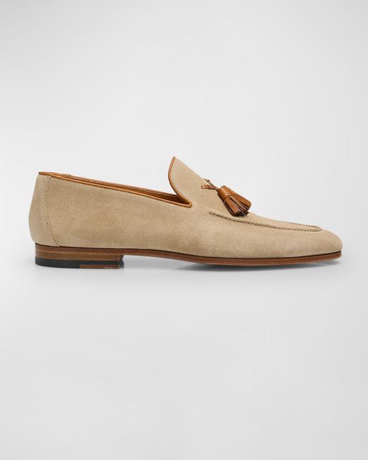 Magnanni Shoes Natural Seneca Suede Tassel Loafers for men