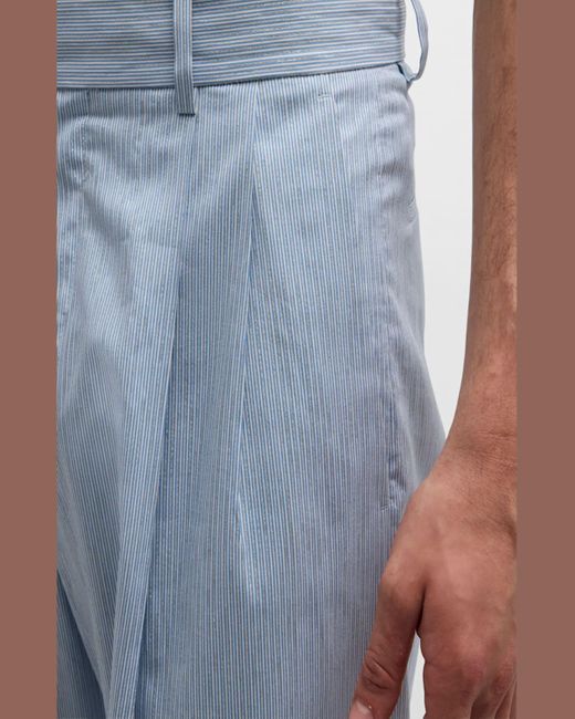 Amiri Blue Shimmer Stripe Pleated Baggy Pants for men