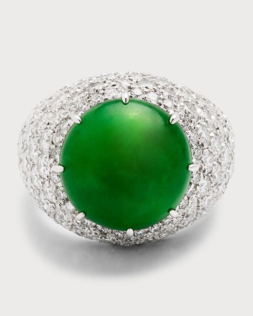 NM Estate Green Estate Jade And Pave Diamond Domed Statement Ring, Size 5
