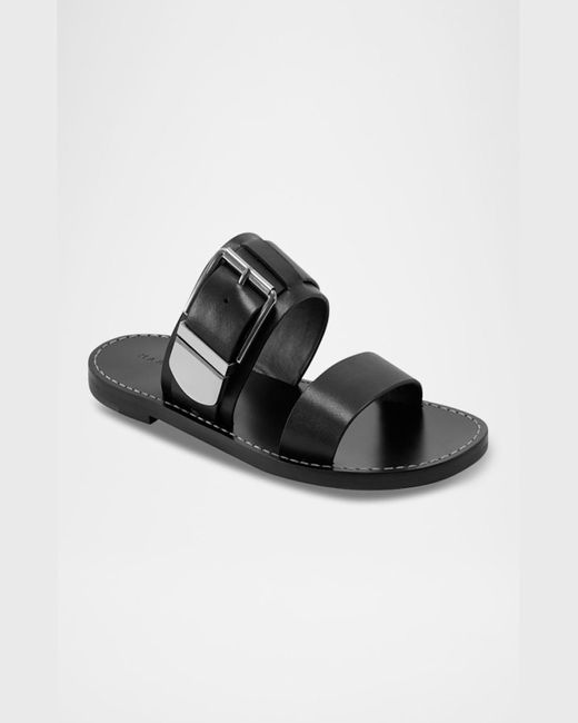 Marc Fisher Black Suede Buckle Dual-Band Slide Sandals