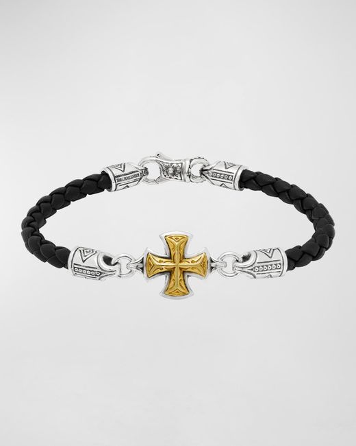 Konstantino Metallic Perseus Leather Bracelet With Silver/bronze Cross, Size M for men