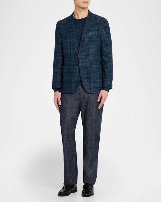 Boglioli Blue Apos;S Plaid Wool-Blend Two-Button Blazer for men