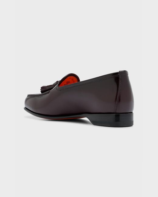Santoni Gray Andrea Glossy Leather Tassel Loafers for men
