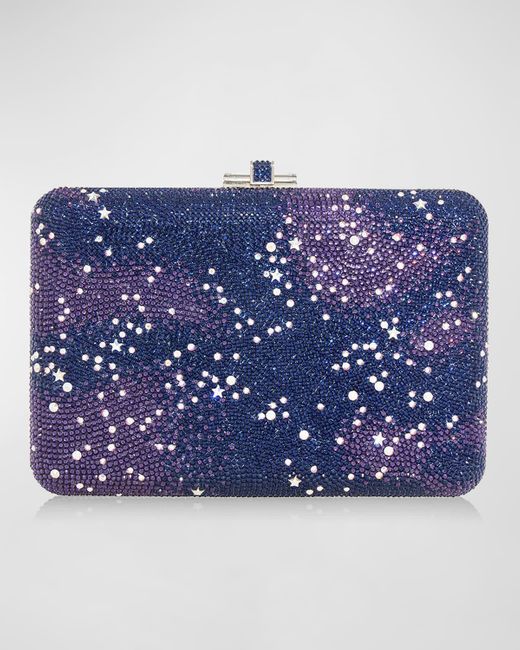 Judith Leiber Blue Slim Slide Galaxy Clutch With Removable Shoulder Chain