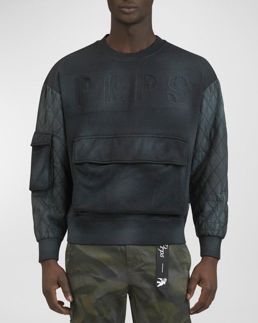 PRPS Gray Olympic Quilted-Sleeve Cargo Sweatshirt for men