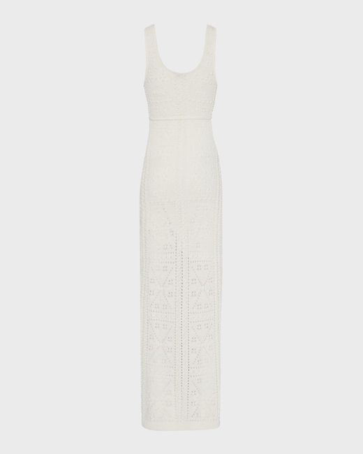 MILLY White Sleeveless Pointelle-Knit Midi Dress