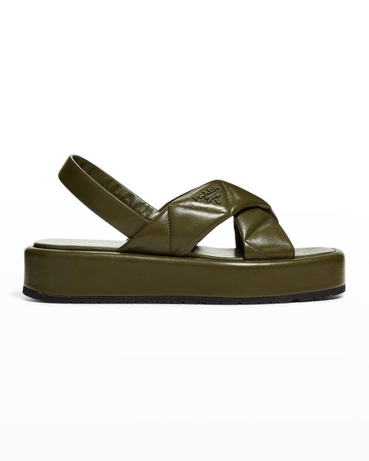 Prada Quilted Lambskin Flatform Sandals in Green | Lyst