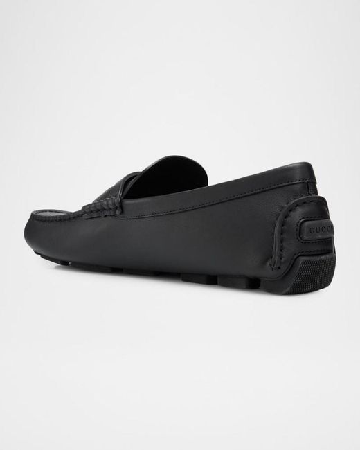 Gucci Black Apos;S Leather Moc-Toe Drivers for men
