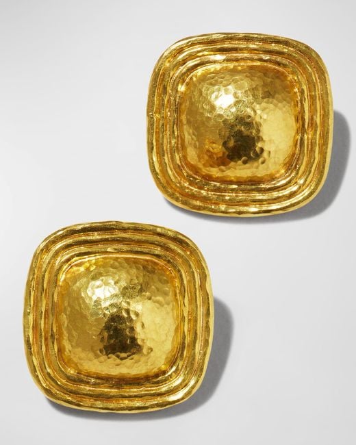 Elizabeth Locke Metallic 19k Domed Square Button Earrings