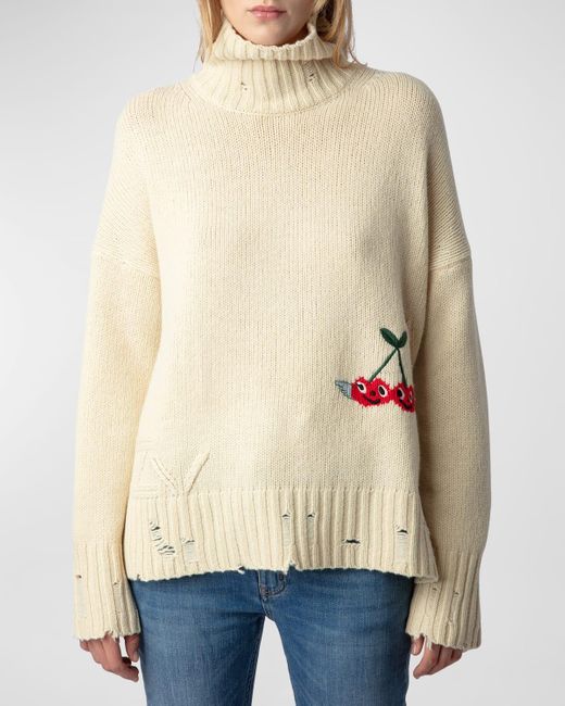 Zadig & Voltaire Natural Bleeza Embroidered Turtleneck Sweater