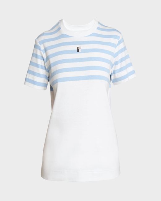 Givenchy White Striped Top T-Shirt With 4G Logo Detail