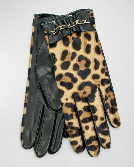 Portolano Multicolor Ruffle Chain Leopard-Print Nappa Leather Gloves