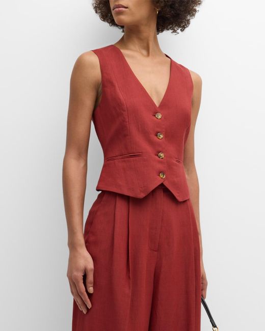 Argent Red Button-Down Twill Waistcoat