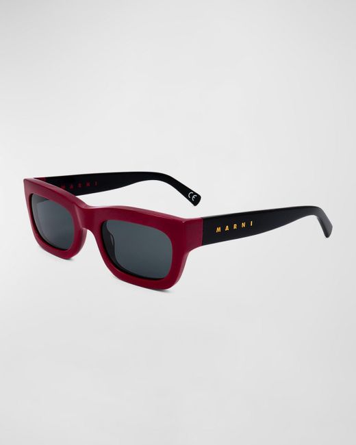 Marni Brown Logo Acetate Rectangle Sunglasses